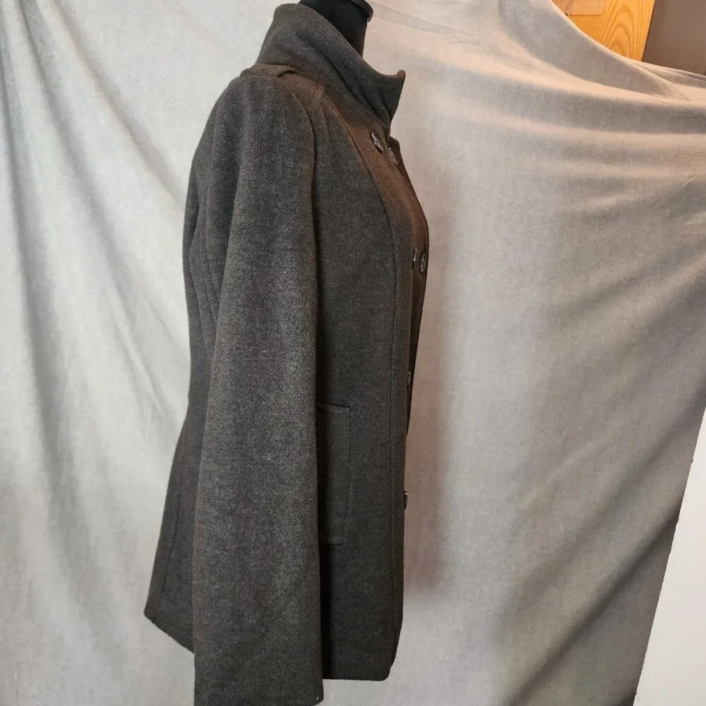 BONGO Brown Women Large Pea Coat Jacket Lined Pockets Y2K 90S Warm